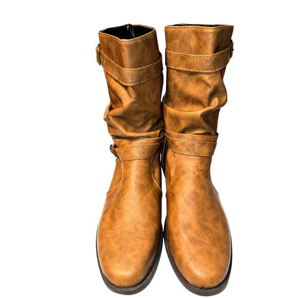 Women's 11 Brown Ankle Boots Flat Heel Buckle Straps Shoe - Picture 3 of 7